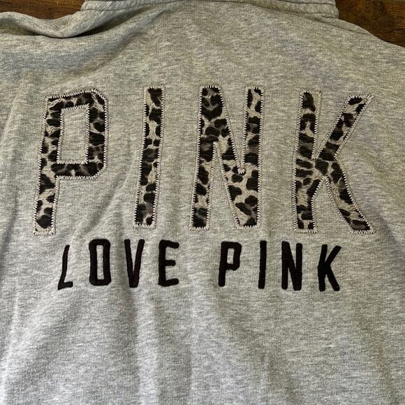 PINK Animal Print Graphic Gray Partial Zip Up Sweater - Picture 5 of 12